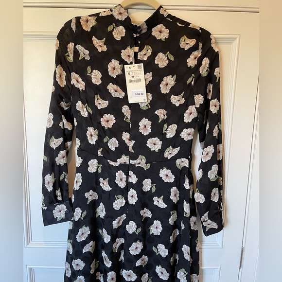 NWT - Zara - Floral Print Midi Dress - Mock Neck Collar - Picture 7 of 12